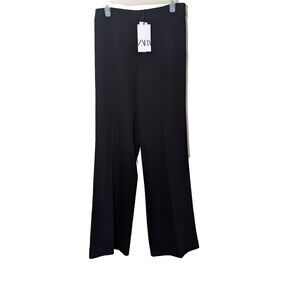 Zara Women's Dress Pant Black High Rise Wide Leg Side Zip Minimalist Medium